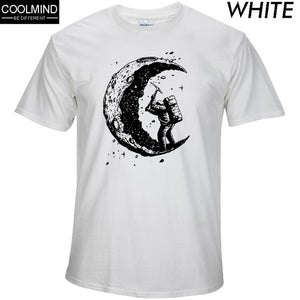 the moon print casual mens o-neck t shirts