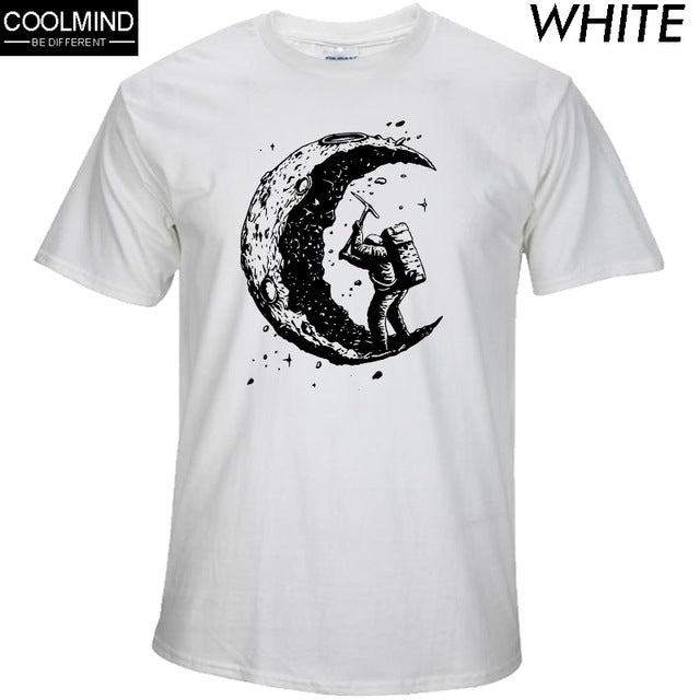 the moon print casual mens o-neck t shirts