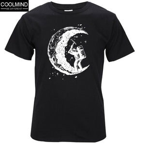 the moon print casual mens o-neck t shirts