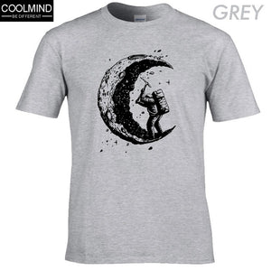 the moon print casual mens o-neck t shirts