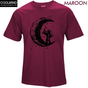 the moon print casual mens o-neck t shirts