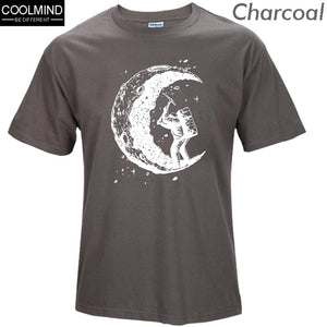 the moon print casual mens o-neck t shirts