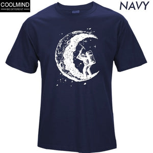 the moon print casual mens o-neck t shirts