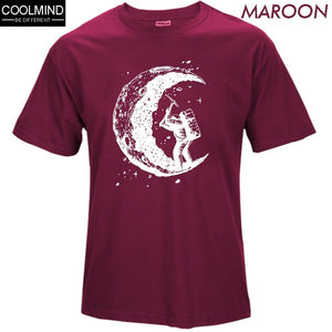 the moon print casual mens o-neck t shirts