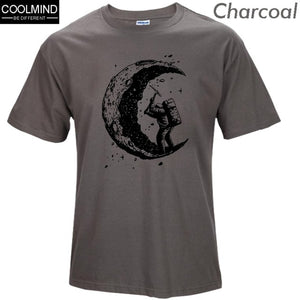 the moon print casual mens o-neck t shirts